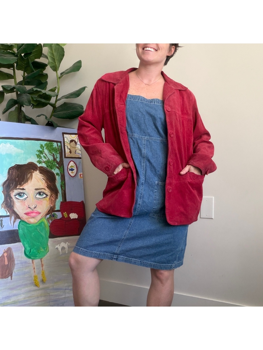 Vintage 90s red suede jacket